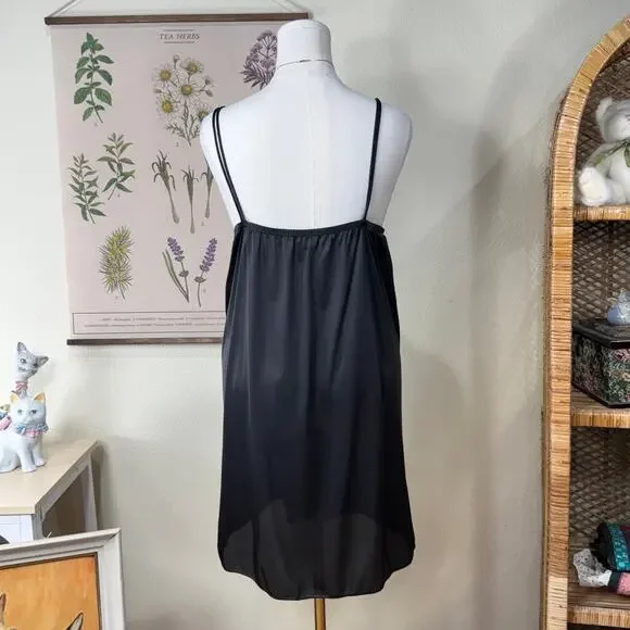 Vintage 80s 90s Black Nylon Lace Slip Dress Sexy Romantic Goth Dark Coquette L - Picture 3 of 7